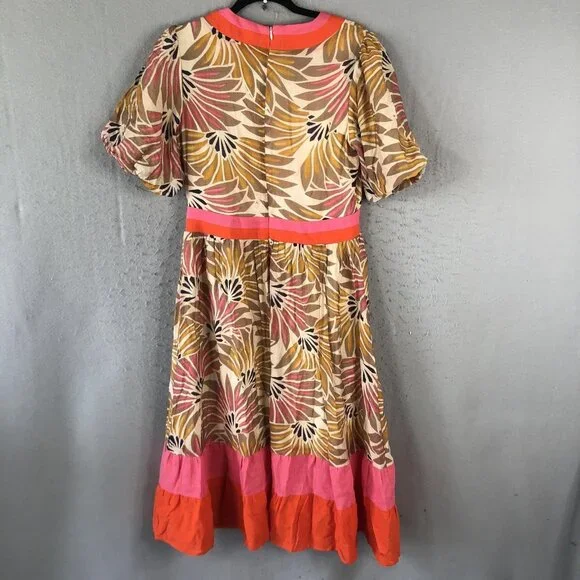 Voy Avara Dress Womens Small Multicolor Puff Sleeve Tiered Boho Festival NEW - Picture 2 of 16